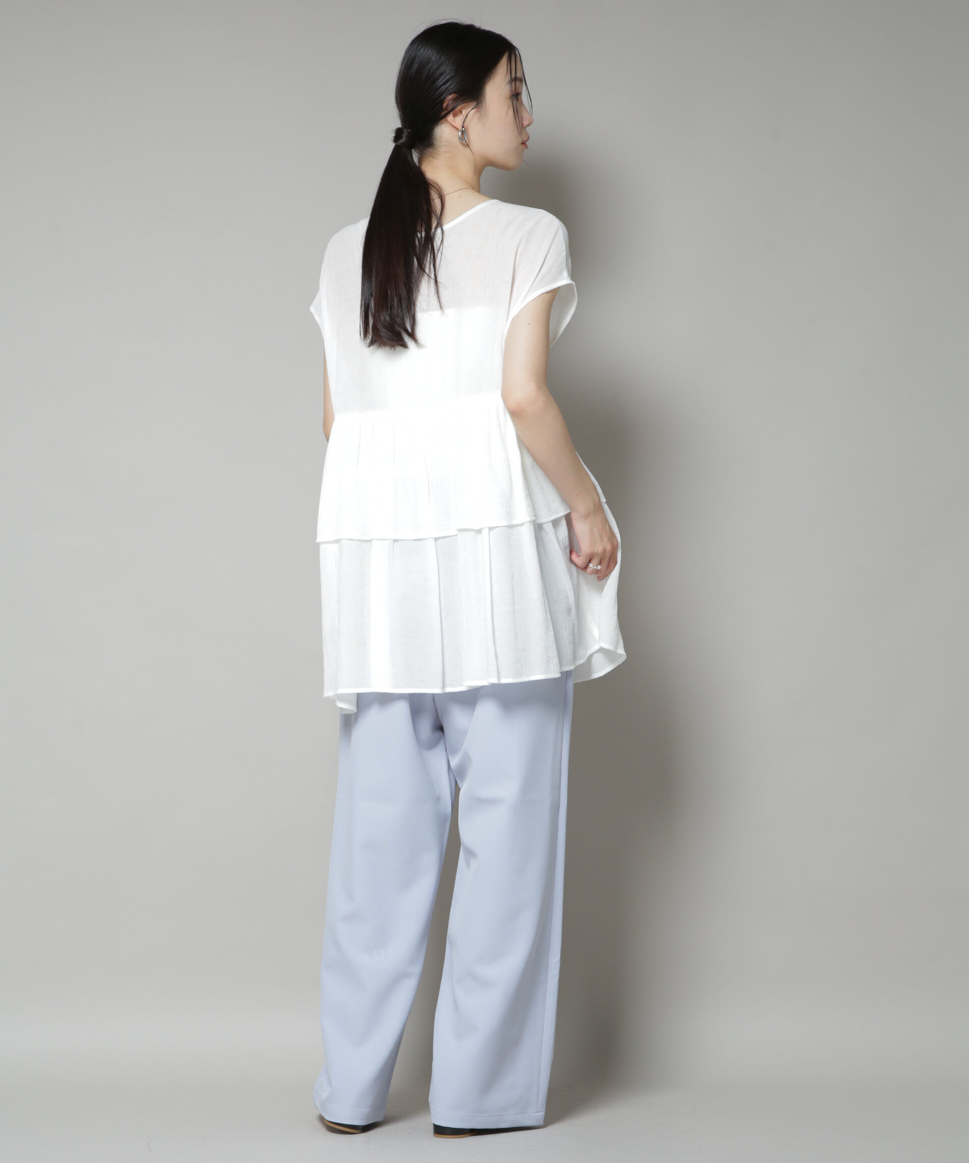 nano･universe「ウェストドロストワイドストレートパンツ」|チノ|