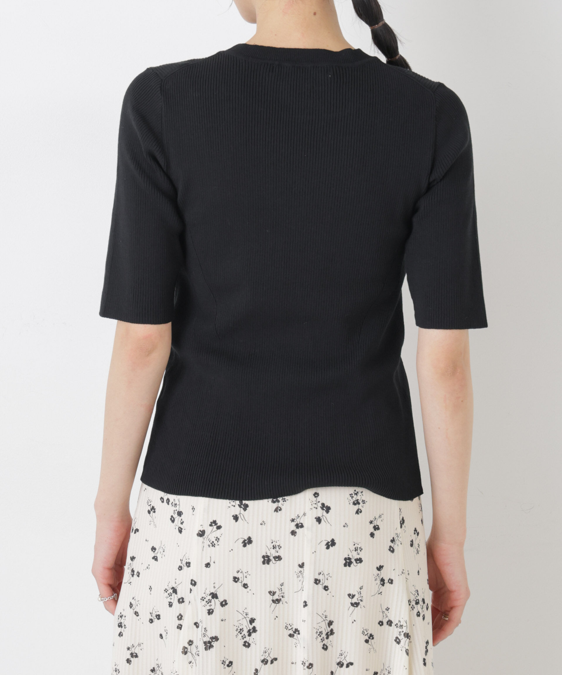 nano･universe「ウォッシャブルハイツイスト五分袖リブニット」|ニット・セーター|