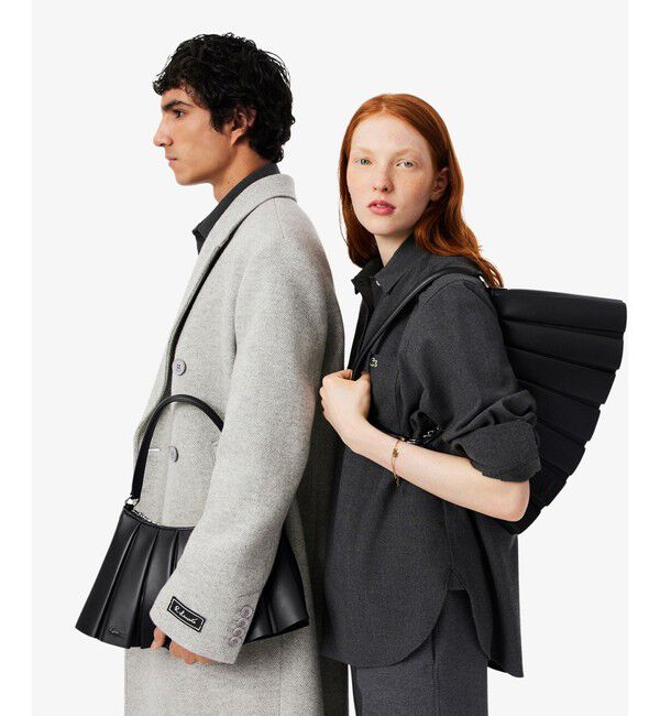 LACOSTE「LENGLEN レザープリーツショルダーバッグ」|ハンドバッグ|