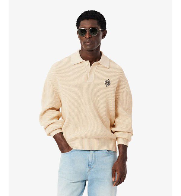 LACOSTE「ダイヤロゴパッチポロカラーニットセーター」|ニット・セーター|アイボリー