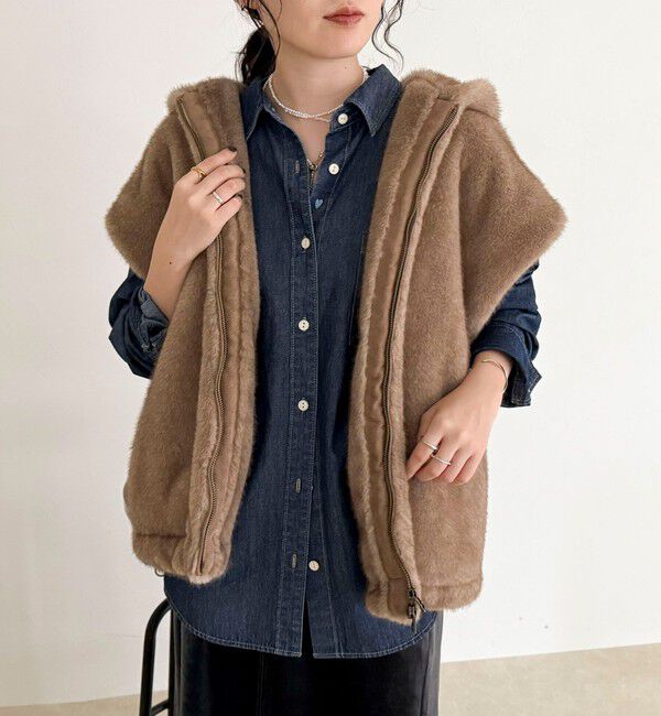 fredy emue「フェイクファーフードベスト」|ベスト・ジレ|