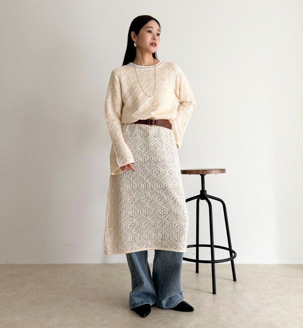 fredy emue「モヘヤ混透かし柄ベルスリーブワンピース」|ワンピース|