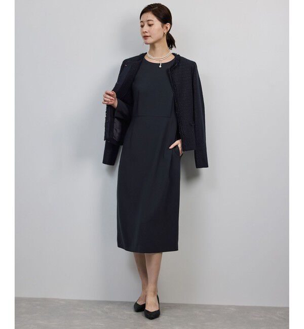 ROPE「トリアセダブルクロス ウエストコンシャスワンピース/イージーケア・セットアップ対応・25AW」|ワンピース|