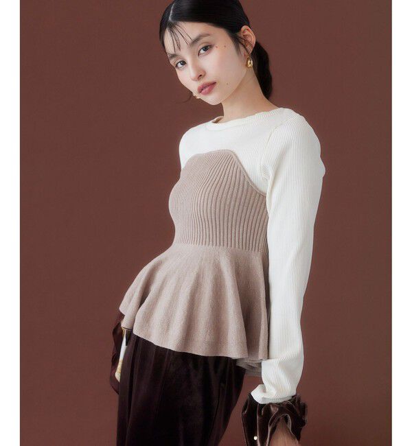 VIS「ペプラムニットドッキングプルオーバー」|ニット・セーター|ベージュ系(28)
