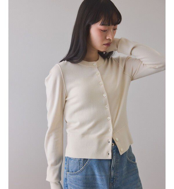 ADAM ET ROPE'「梳毛クルーネックカーディガンストールセット」|カーディガン|