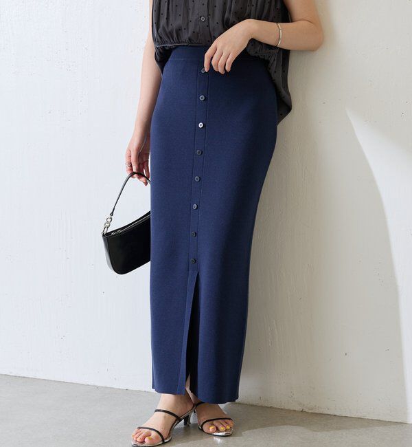  「【前後2WAY】センターボタンニットスカート」|スカート|ネイビー