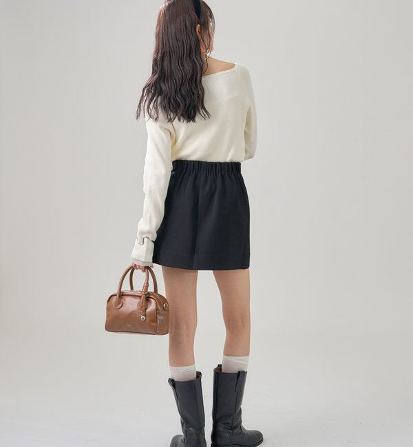  「プレート付きクルーリブニット」|ニット・セーター|