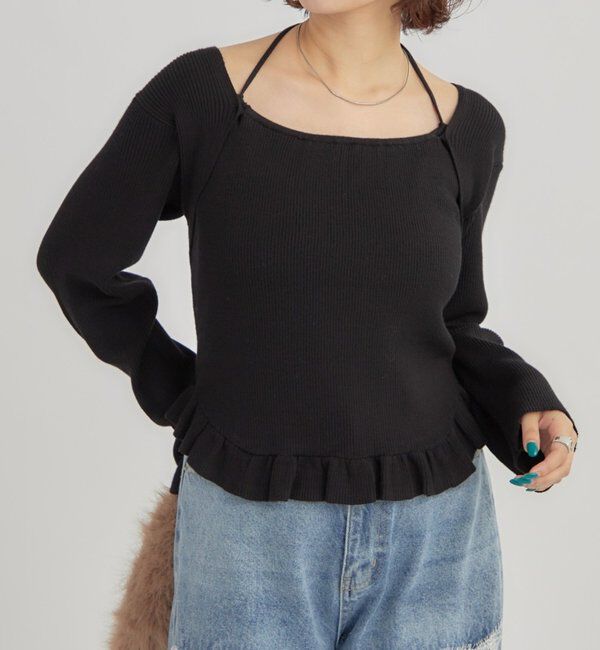  「ペプラムレイヤードニット」|ニット・セーター|ブラック