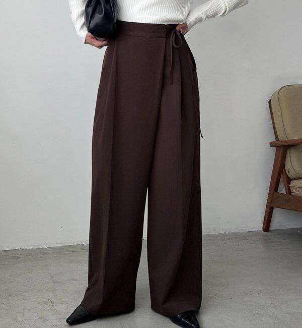  「【待望の追加決定！/新色ブラウン】ラップリボンパンツ」|チノ|ブラウン