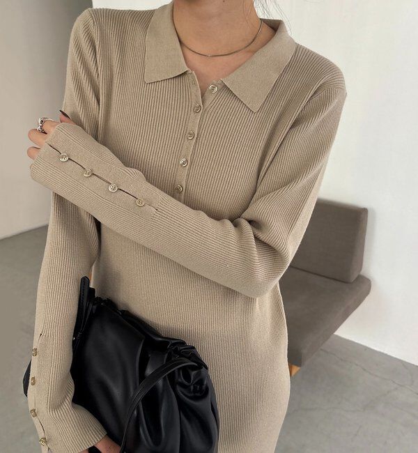  「【低身長サイズあり】襟ニットワンピース」|ワンピース|