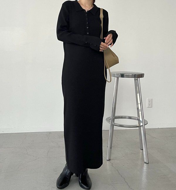  「【低身長サイズあり】襟ニットワンピース」|ワンピース|