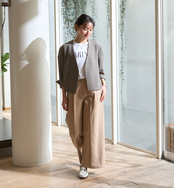 Rouge vif「【セットアップ対応】ベルトノーカラーライトジャケット」|ノーカラージャケット|