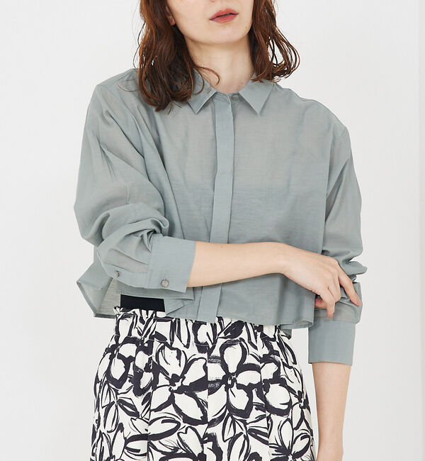 qualite「コットンシアークロップドシャツ」|シャツ・ブラウス|モスグリーン