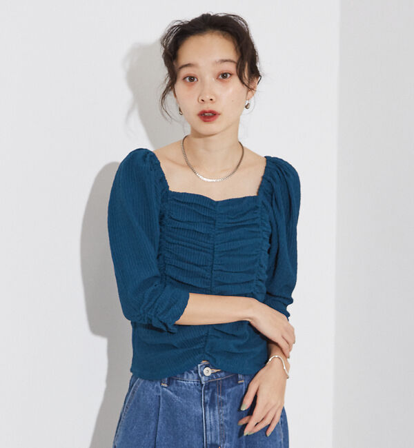 NOMINE「シャーリング ボリュームスリーブ2WAYプルオーバー」|Tシャツ・カットソー|ブルー