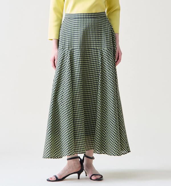 TIARA「ギンガムチェックフレアスカート」|スカート|ネイビー&times;イエロー