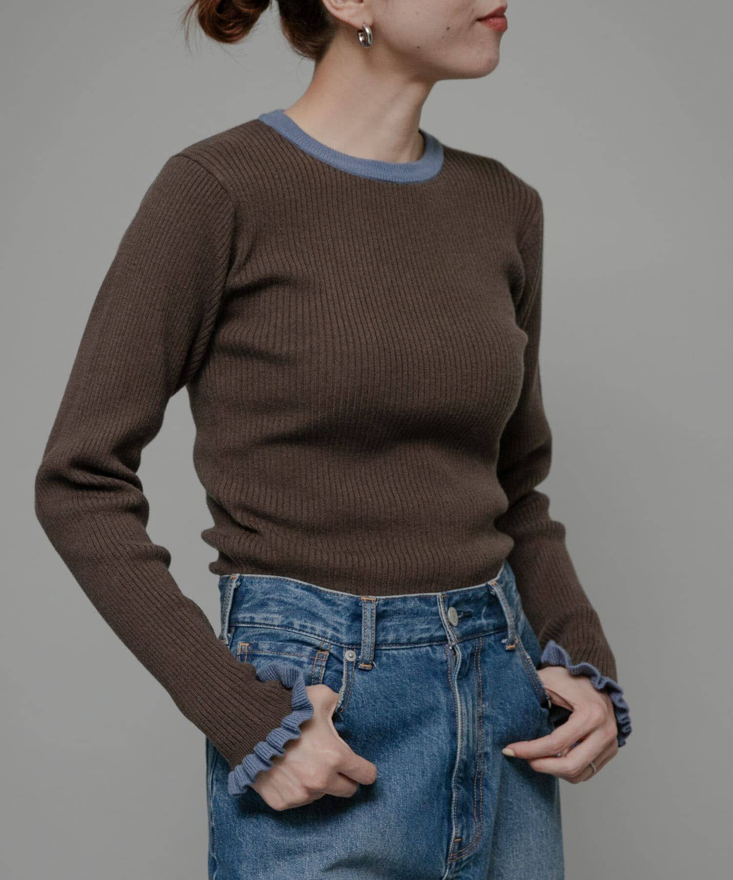 Sonny Label 「袖口フリルクルーネックプルオーバー」|ニット・セーター|