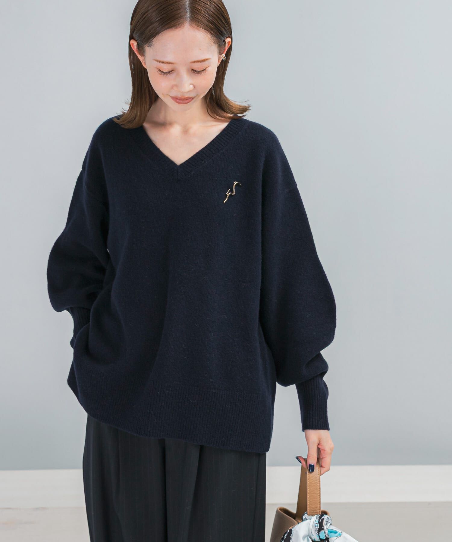 URBAN RESEARCH ROSSO「ウールカシミヤVネックニットプルオーバー」|ニット・セーター|ネイビー