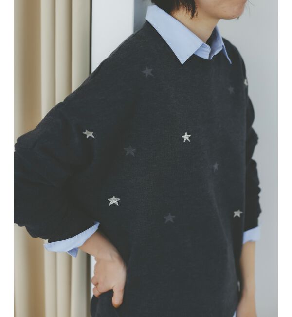  「《手洗い可能》スター刺繍ニットプルオーバー」|ニット・セーター|