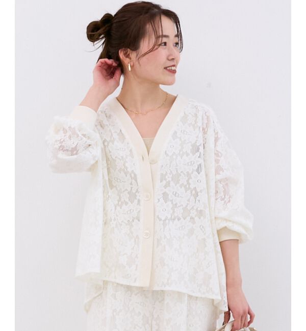  「フラワーメッシュレースカーデ」|カーディガン|オフ