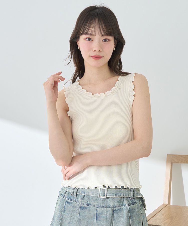 earth music&ecology「フリルニットタンクトップ」|キャミソール|