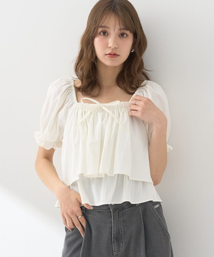 earth music&ecology「スクエアフロントリボンブラウス」|シャツ・ブラウス|Ivory