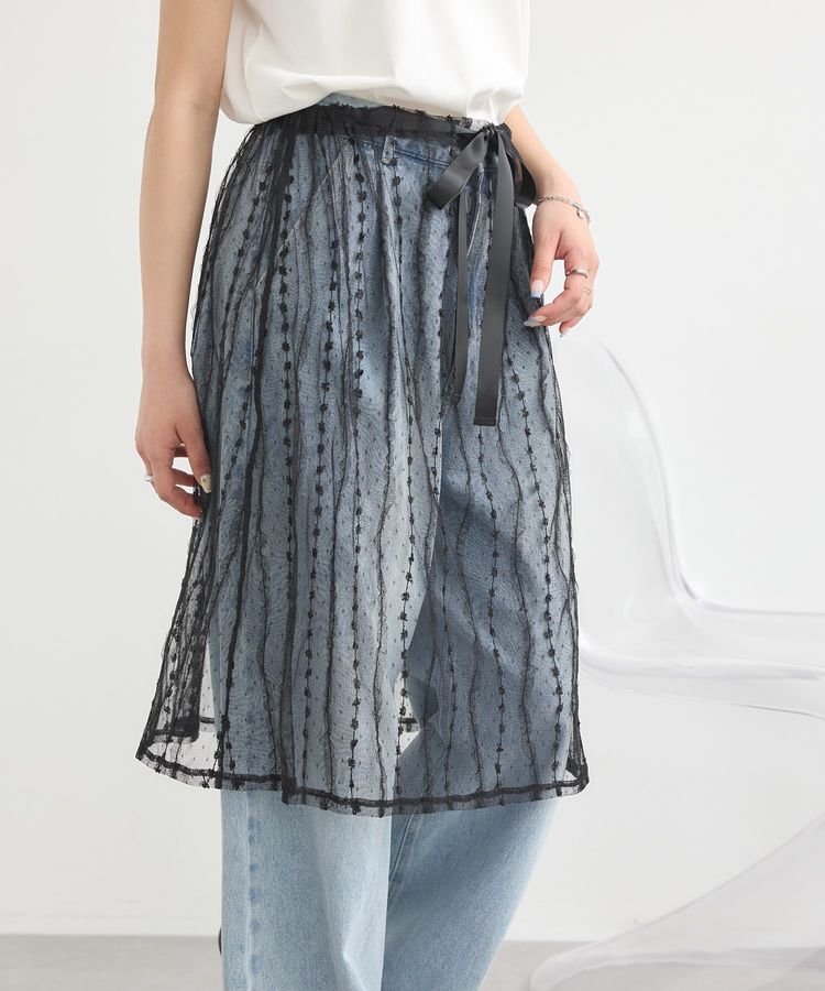 earth music&ecology「ストライプレースレイヤードスカート」|スカート|