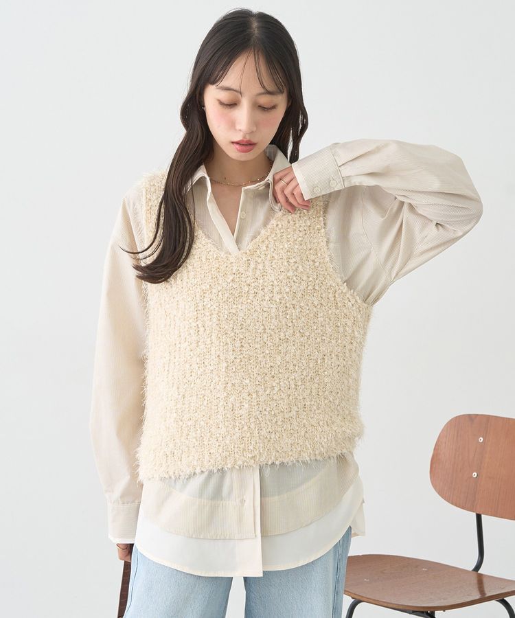 earth music&ecology「ポンポンヤーンベスト」|ベスト・ジレ|