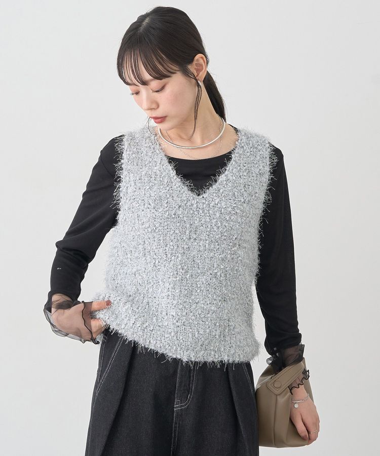 earth music&ecology「ポンポンヤーンベスト」|ベスト・ジレ|