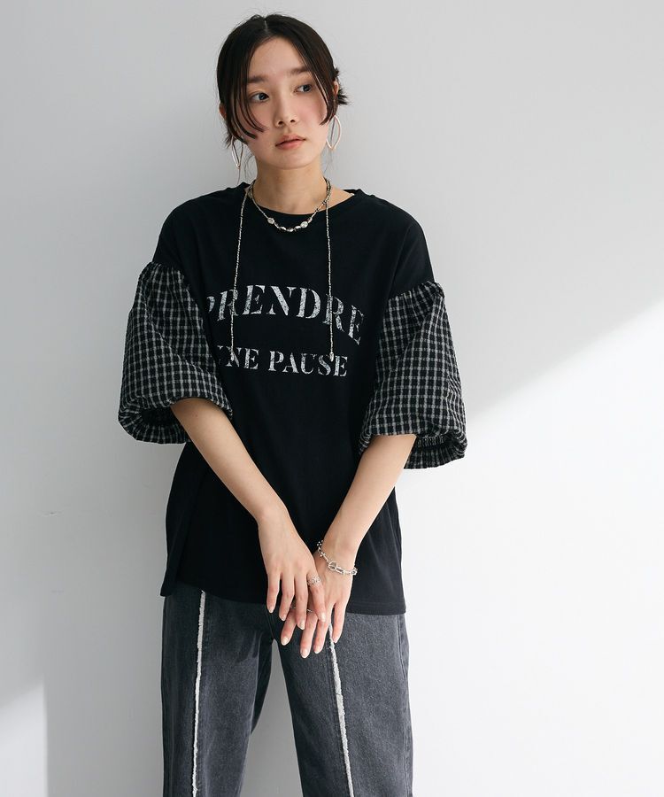 Green Parks「チェックバルーンスリーブロゴチュニック」|チュニック|