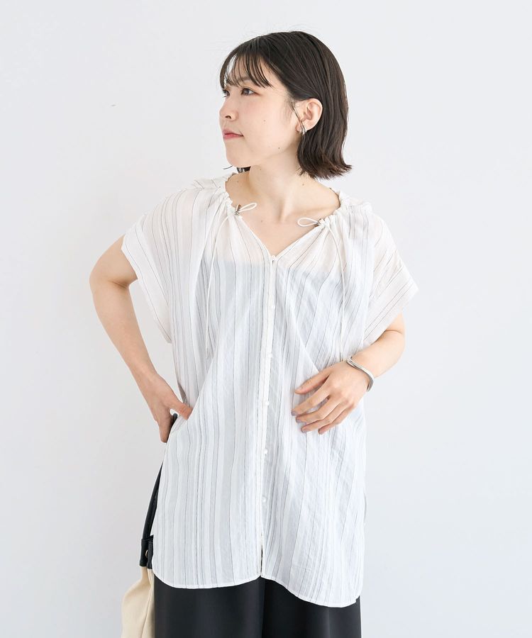 Green Parks「ドロストネックフレンチスリーブブラウス」|シャツ・ブラウス|Off White