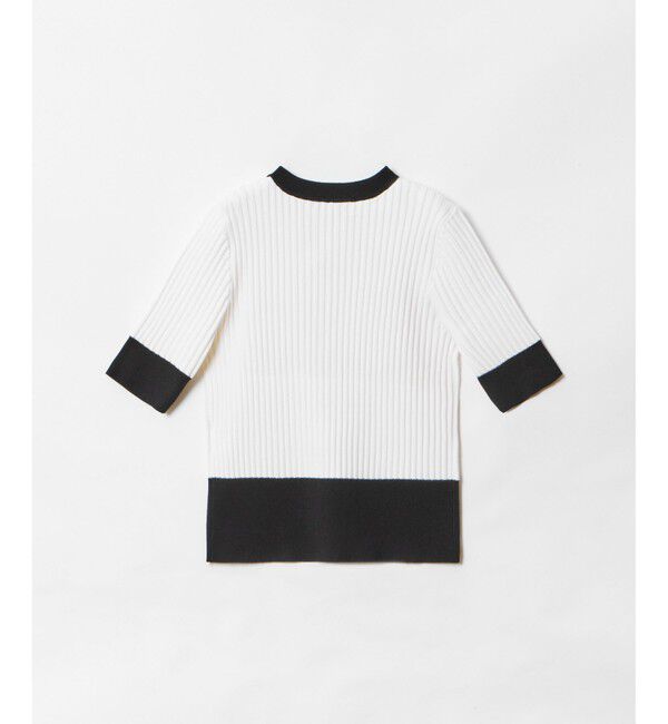 LOULOU WILLOUGHBY「【LOULOU WILLOUGHBY】バイカラーキーネック5分袖カーディガン」|カーディガン|