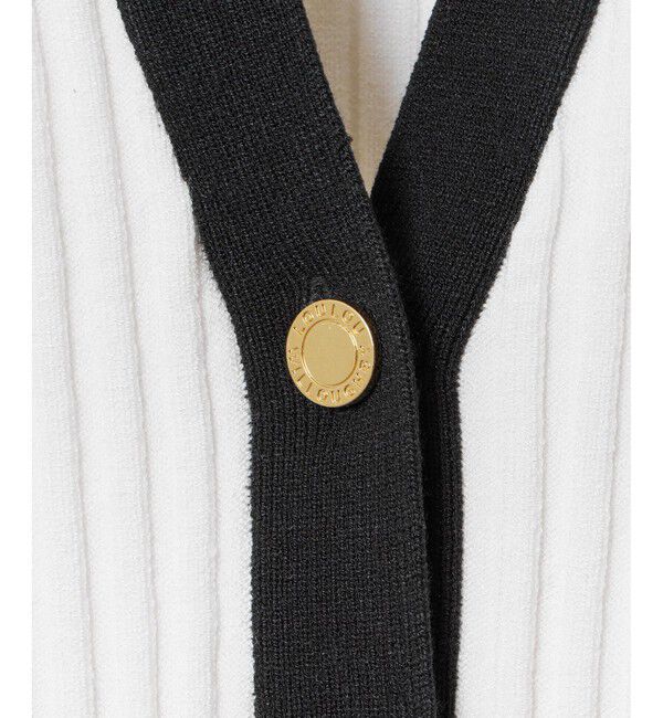 LOULOU WILLOUGHBY「【LOULOU WILLOUGHBY】バイカラーキーネック5分袖カーディガン」|カーディガン|