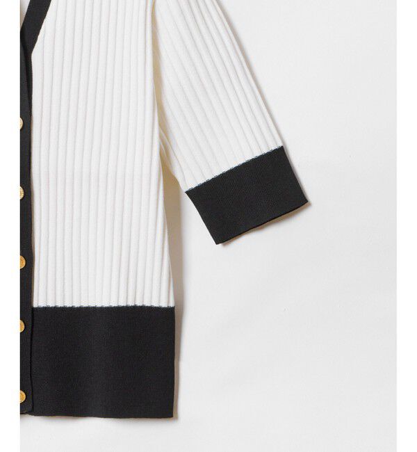 LOULOU WILLOUGHBY「【LOULOU WILLOUGHBY】バイカラーキーネック5分袖カーディガン」|カーディガン|