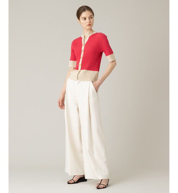 LOULOU WILLOUGHBY「【LOULOU WILLOUGHBY】バイカラーキーネック5分袖カーディガン」|カーディガン|