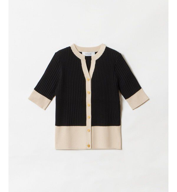 LOULOU WILLOUGHBY「【LOULOU WILLOUGHBY】バイカラーキーネック5分袖カーディガン」|カーディガン|