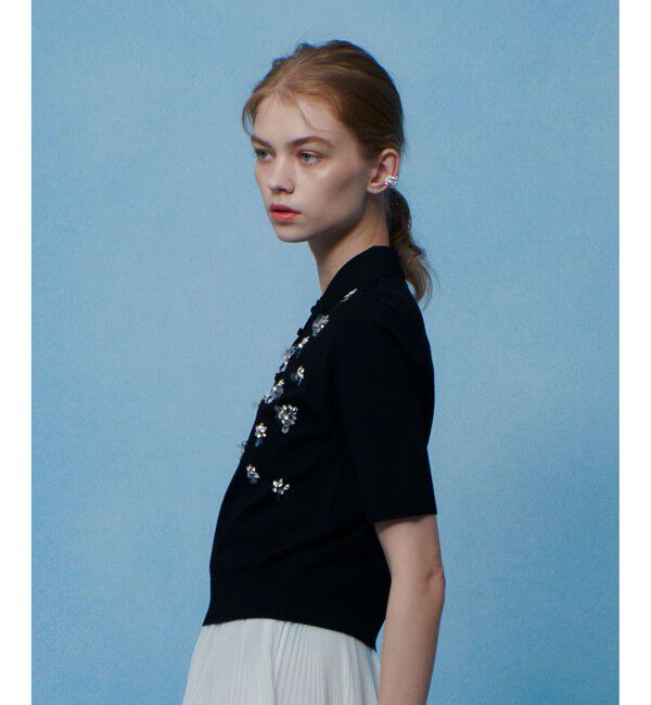 LOULOU WILLOUGHBY「【LOULOU WILLOUGHBY】フラワービジューポロ」|ニット・セーター|