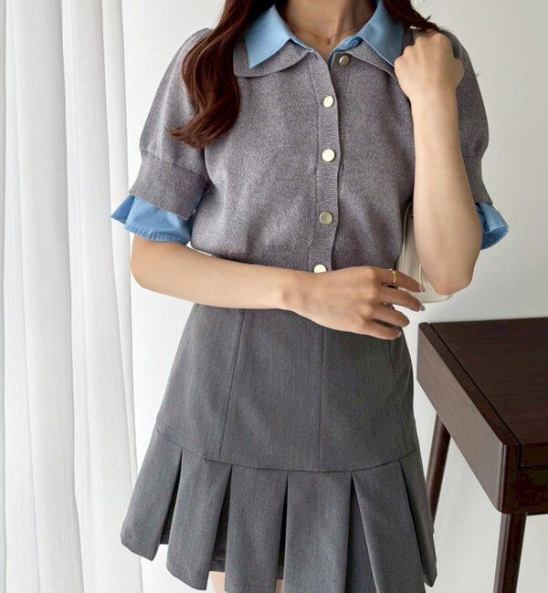  「今期トレンド/重ね襟半袖ニット」|ニット・セーター|