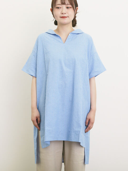 Samansa Mos2「【クールコットン】柄アソートスキッパーチュニック」|シャツ・ブラウス|