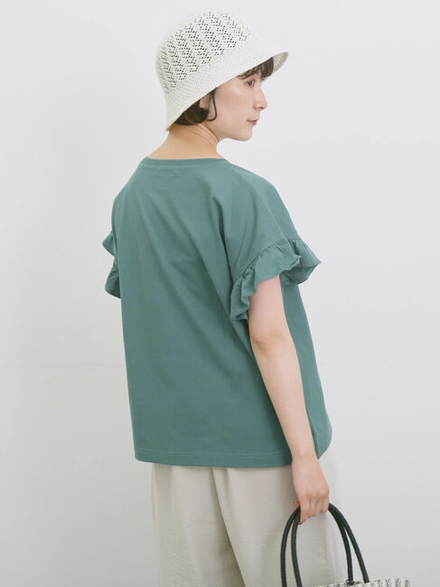 Samansa Mos2 blue「【USAコットン】フリルTシャツ」|Tシャツ・カットソー|