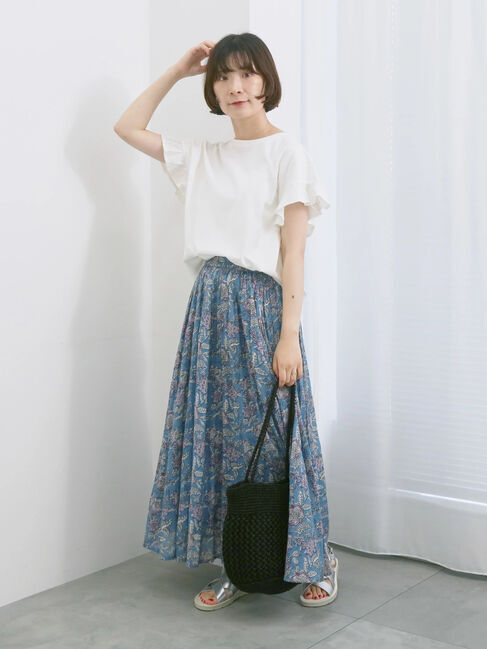 Samansa Mos2 blue「【USAコットン】フリルTシャツ」|Tシャツ・カットソー|