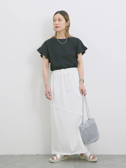 Samansa Mos2 blue「【USAコットン】フリルTシャツ」|Tシャツ・カットソー|