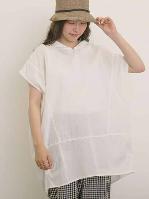 Samansa Mos2「【クールコットン】柄アソートフレンチスリーブチュニック」|シャツ・ブラウス|