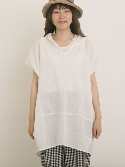 Samansa Mos2「【クールコットン】柄アソートフレンチスリーブチュニック」|シャツ・ブラウス|