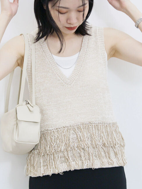 Samansa Mos2 blue「フリンジニットベスト」|ニット・セーター|キナリ