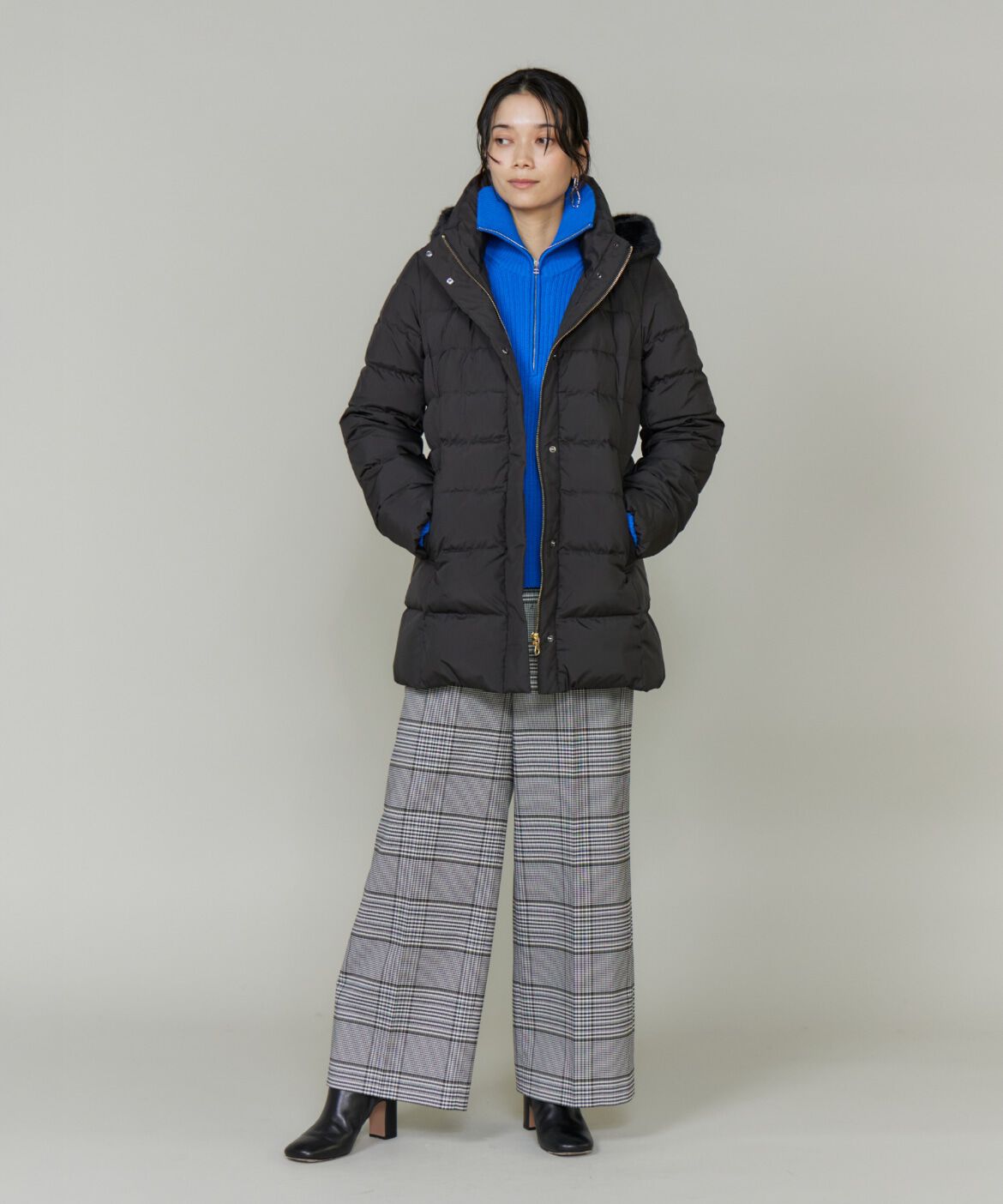 INED「《大きいサイズ》ミドル丈 フェイクファーフードミドルダウンコート」|ダウン|