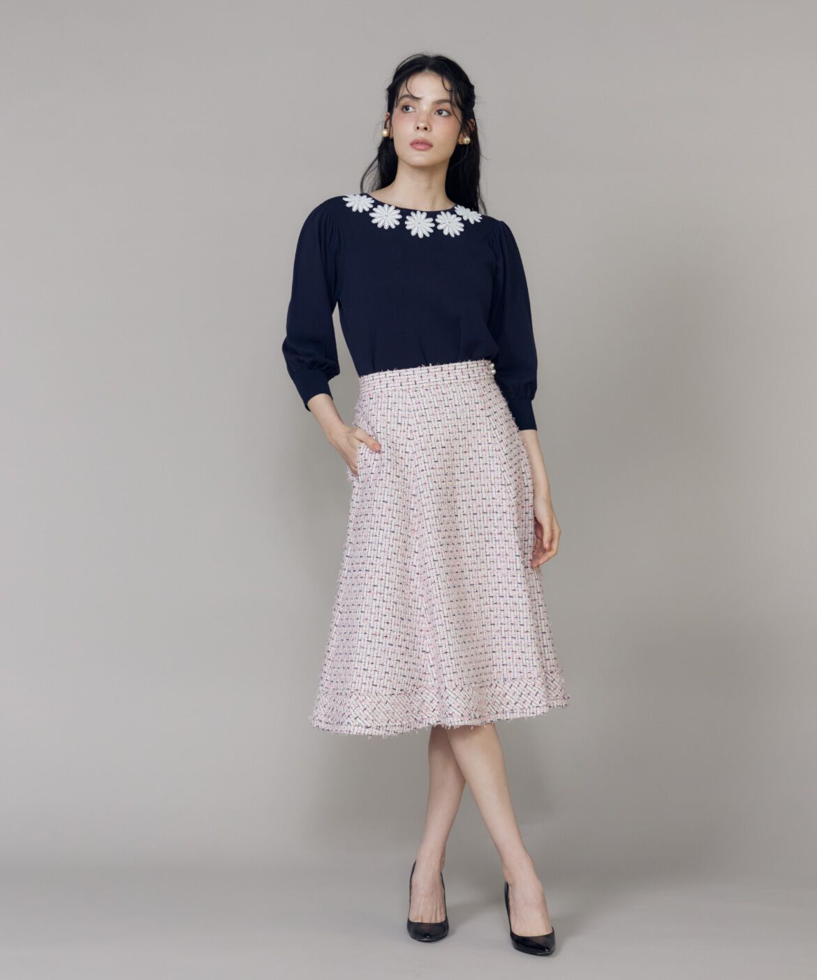 Maglie le cassetto「《大きいサイズ》モチーフレースニットプルオーバー」|ニット・セーター|