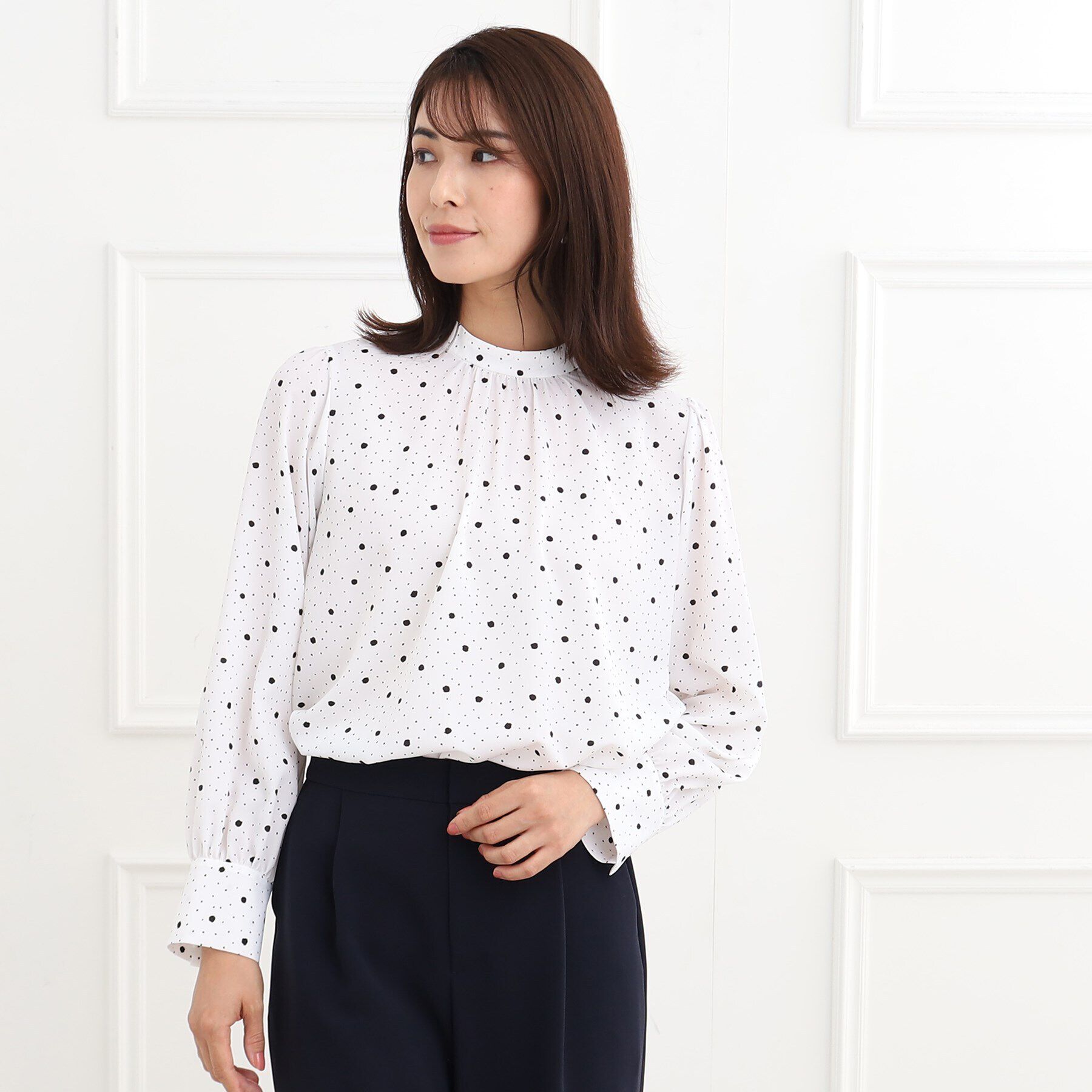 Reflect「【フォーマル/マシンウォッシュ可】ドットプリントブラウス」|シャツ・ブラウス|