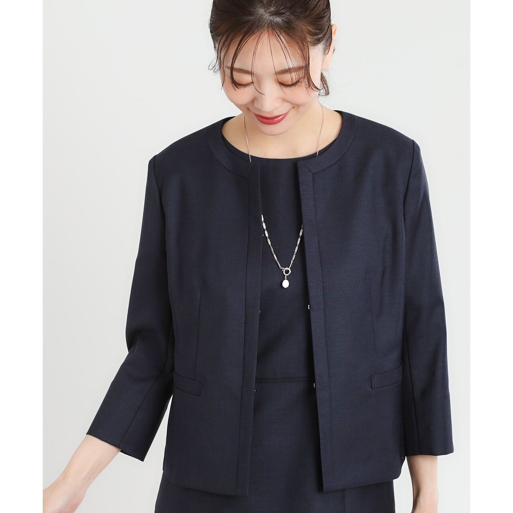 Reflect「【夏SALE／UVカット／接触冷感／洗える／セットアップ可】ドライタッチジャケット」|ノーカラージャケット|ネイビー(094)