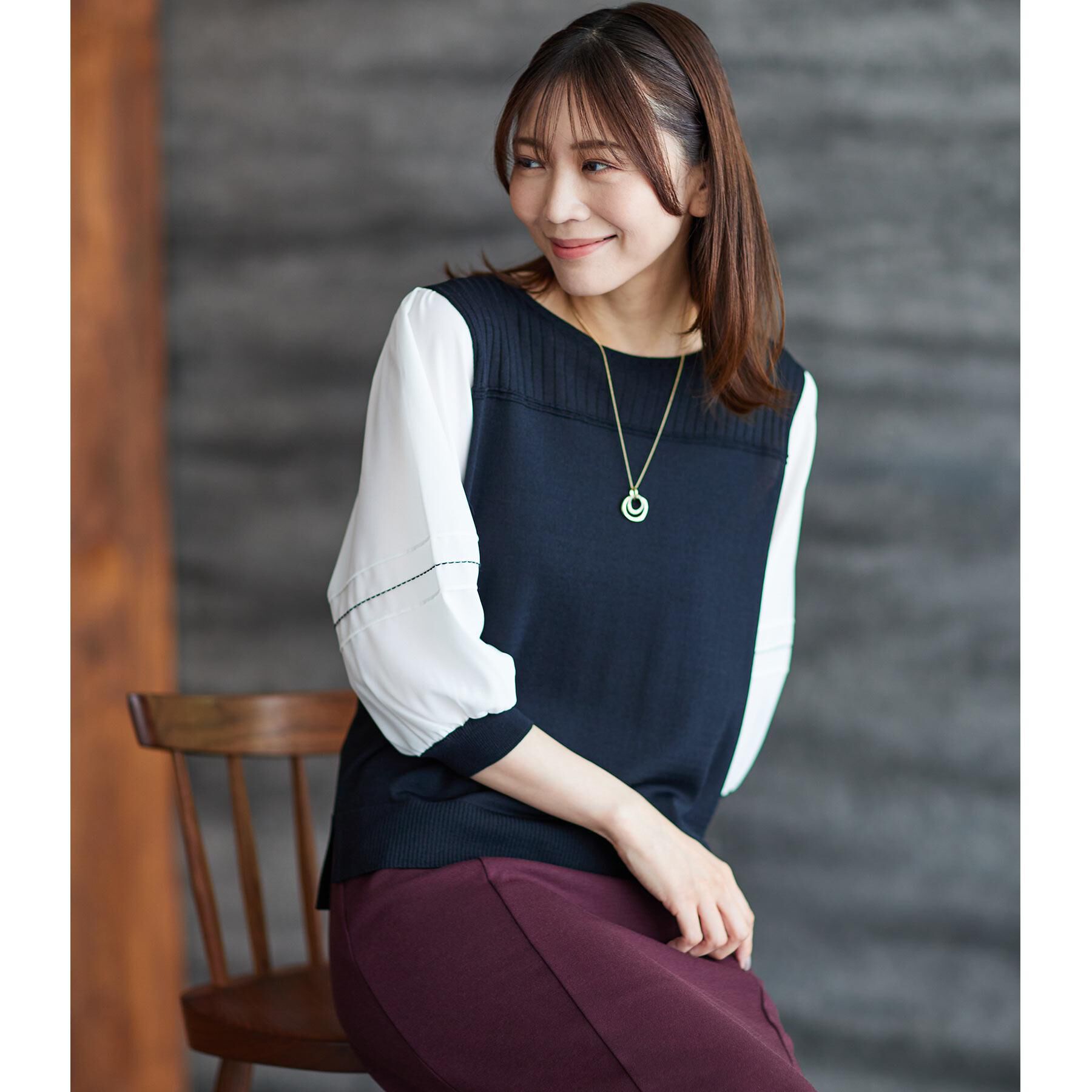 Reflect「【WEB先行カラーあり／手洗い可】ジョーゼットスリーブ&times;ニット」|Tシャツ・カットソー|