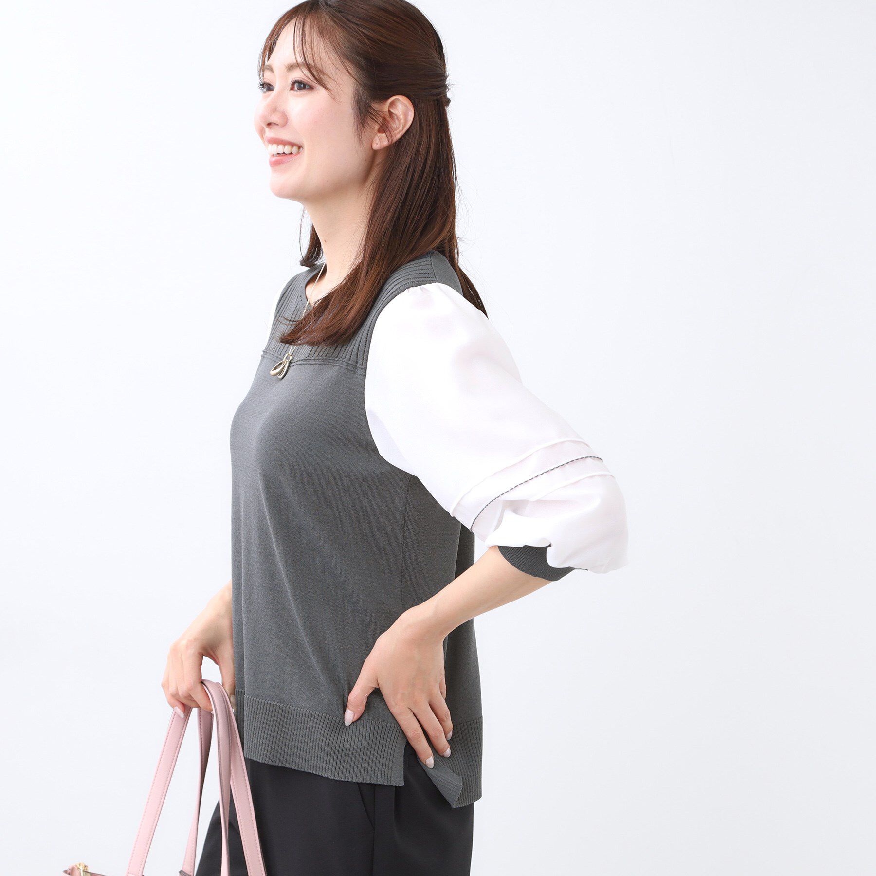 Reflect「【WEB先行カラーあり／手洗い可】ジョーゼットスリーブ&times;ニット」|Tシャツ・カットソー|